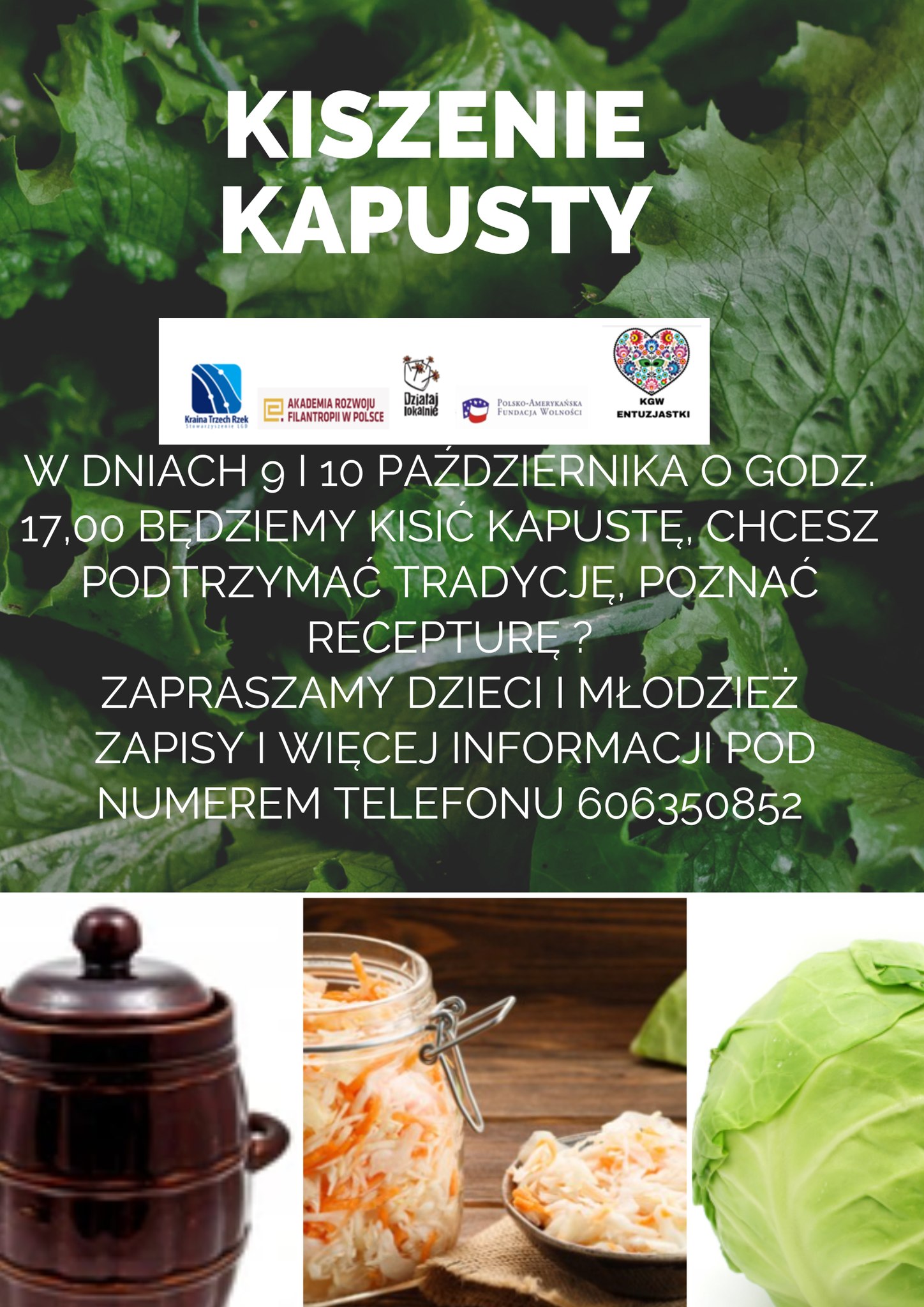 plakat informacyjny o&nbsp;kiszeniu kapusty organizowanym przez KGW Entuzjastki