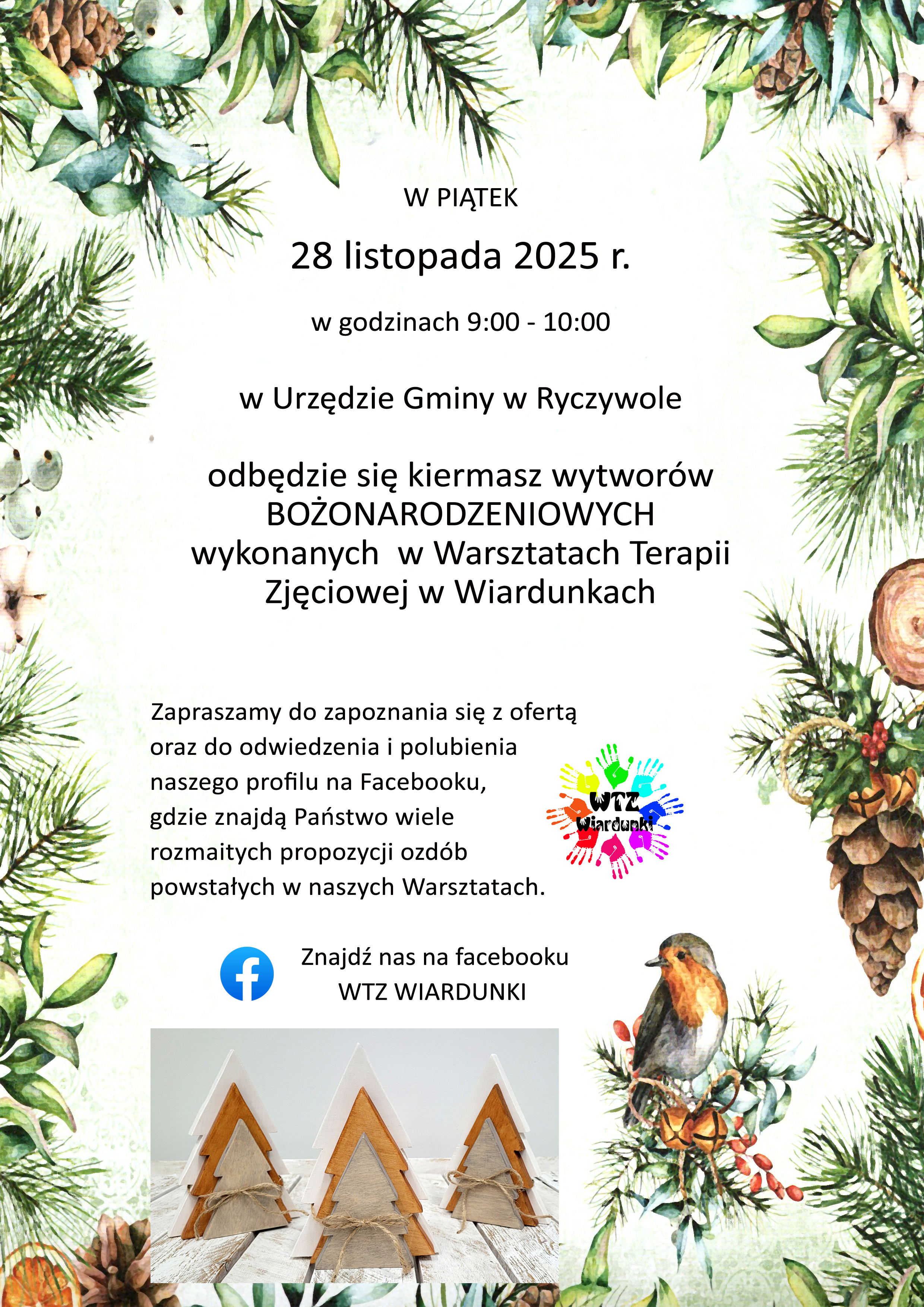 Plakat zaparszający na&nbsp;kiermasz wytwor&oacute;w Bożonarodzeniowych 