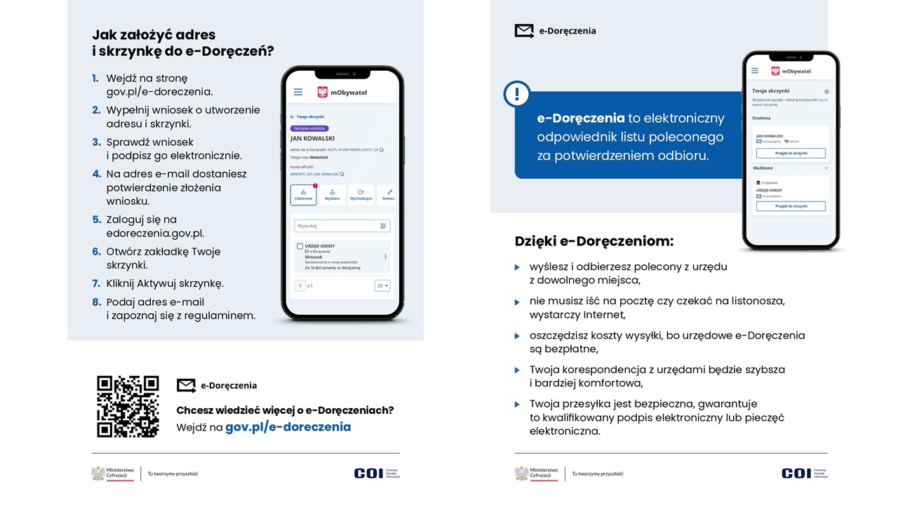 Ulotka zawierająca informację o&nbsp;e-Doręczeniach. 