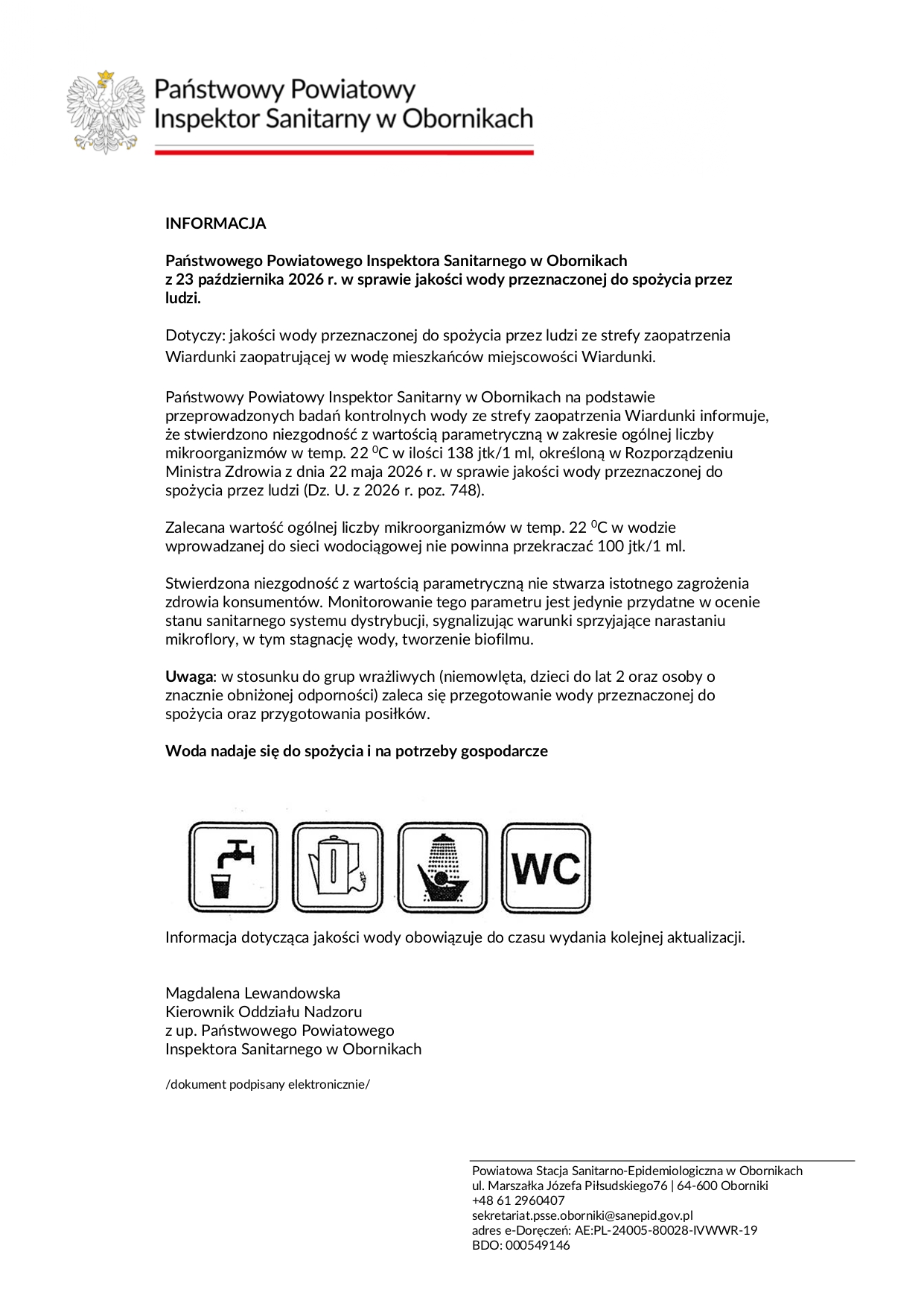 Informacja o&nbsp;jakości wody