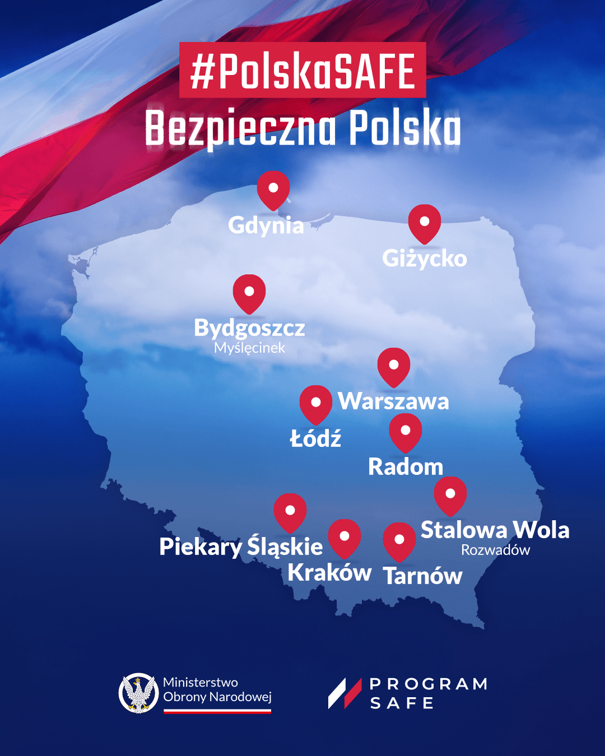 Zdjęcie przedstawia mapę Polski z&nbsp;oznaczonymi lokalizacjami Obchod&oacute;w Święta Wojska Polskiego 