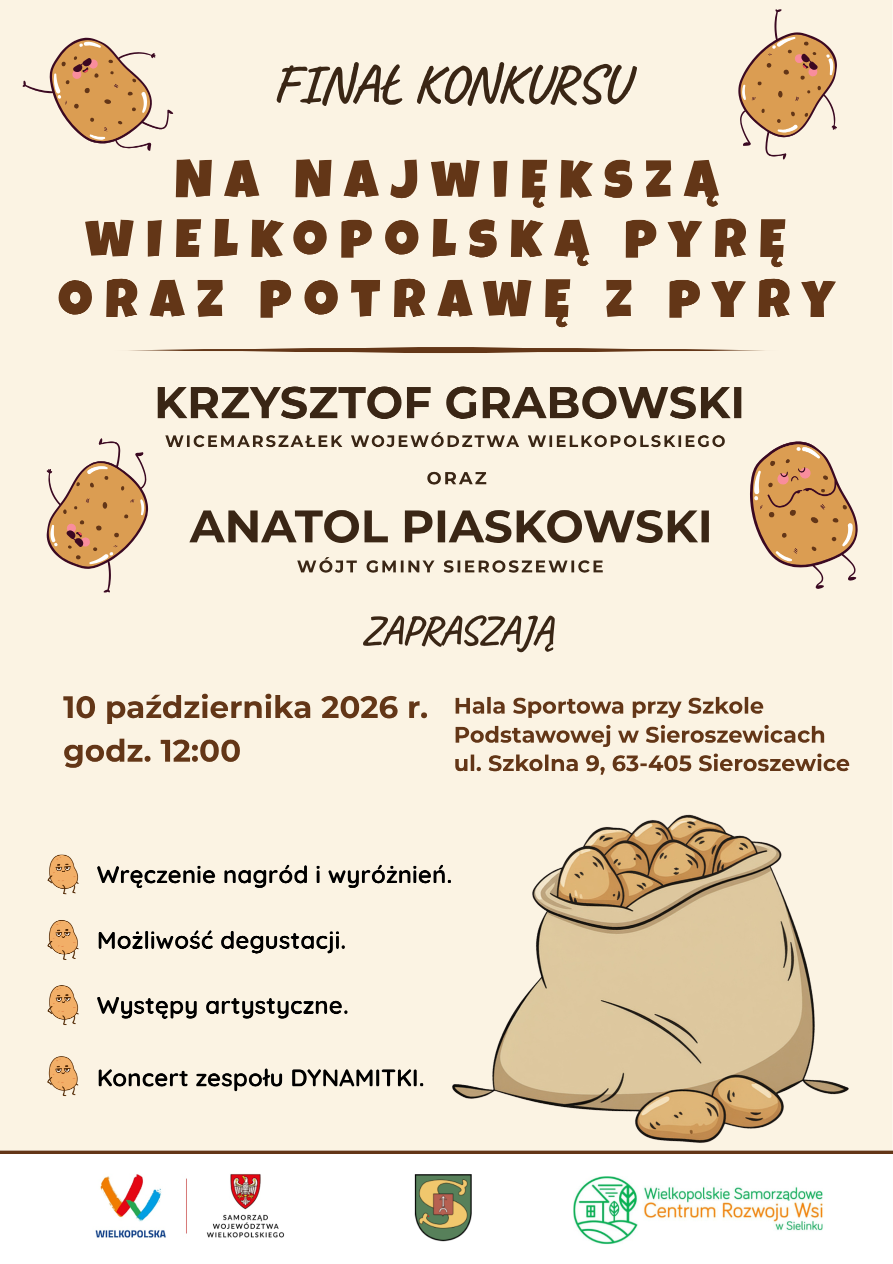 Plakat zapraszający na&nbsp;finał konkursu na&nbsp;największą wielkopolską pyrę oraz&nbsp;potrawę z&nbsp;pyry 