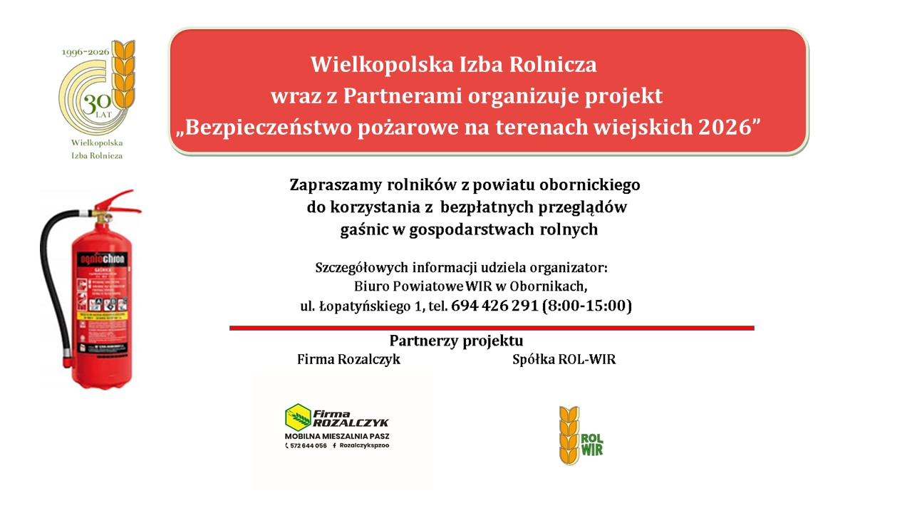 Plakat informujący o&nbsp;bezpłatnym przeglądzie gaśnic dla rolnik&oacute;w 