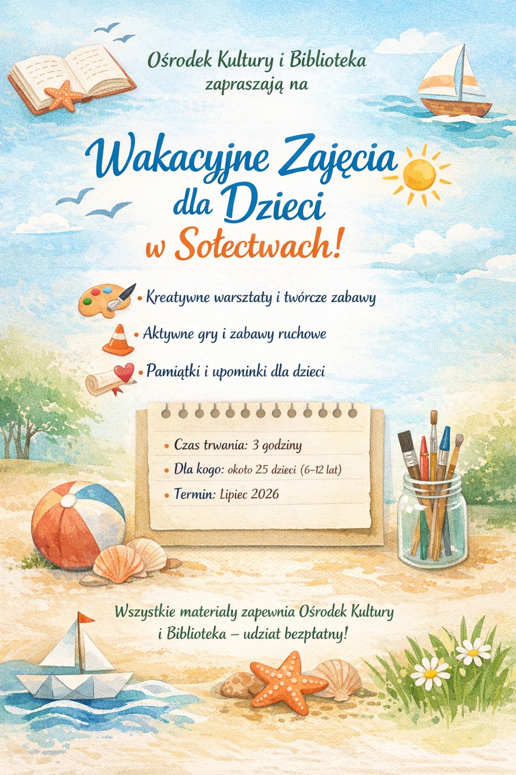 Wakacyjne zajęcia dla dzieci w&nbsp;sołectwach &ndash; rusza mobilna akcja Gminnego Ośrodka Kultury i&nbsp;Biblioteki