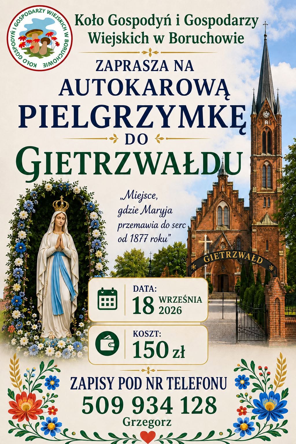 Pielgrzymka do Gietrzwałdu &ndash; zaproszenie od KGiGW w&nbsp;Boruchowie