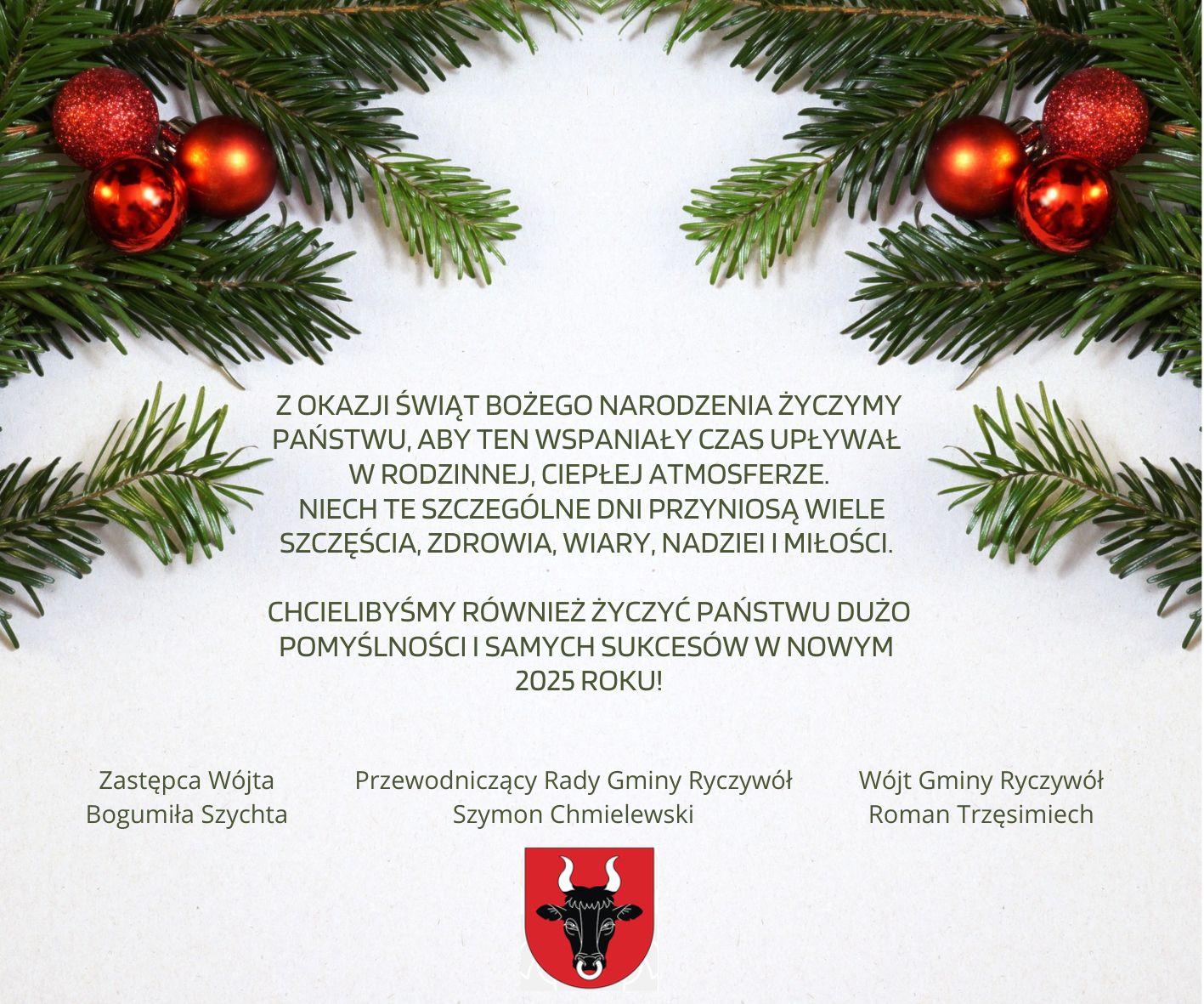 kartka świąteczna z&nbsp;życzeniami dla mieszkańc&oacute;w.