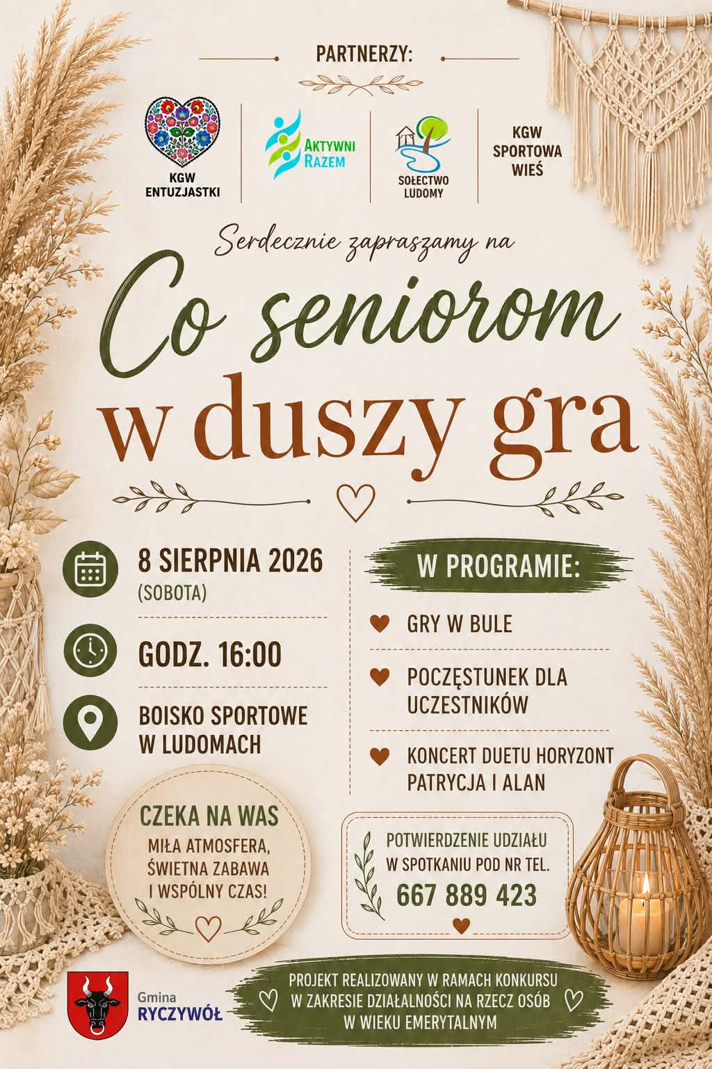 Plakat zapraszający na&nbsp;wydarzenie &bdquo;Co seniorom w&nbsp;duszy gra&rdquo;!