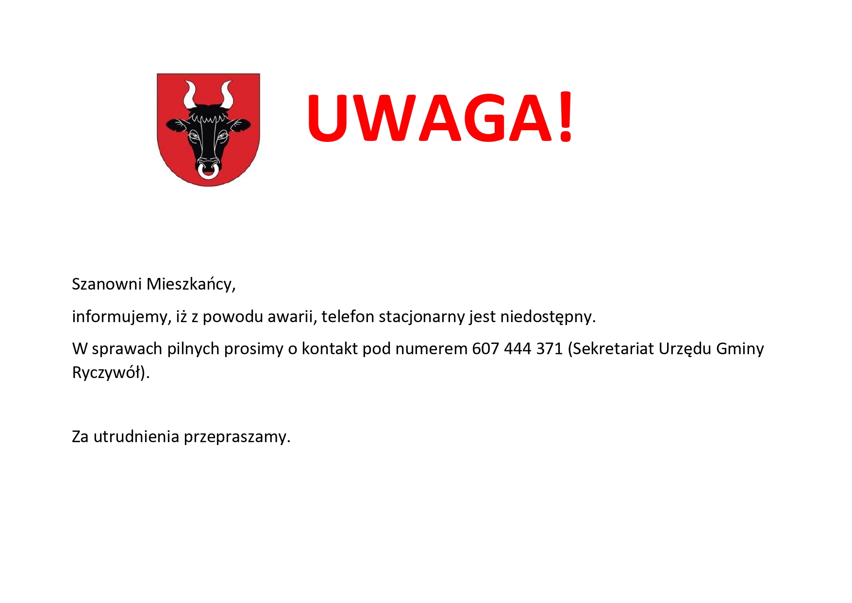 Informacja o&nbsp;awarii telefonu stacjonarnego 