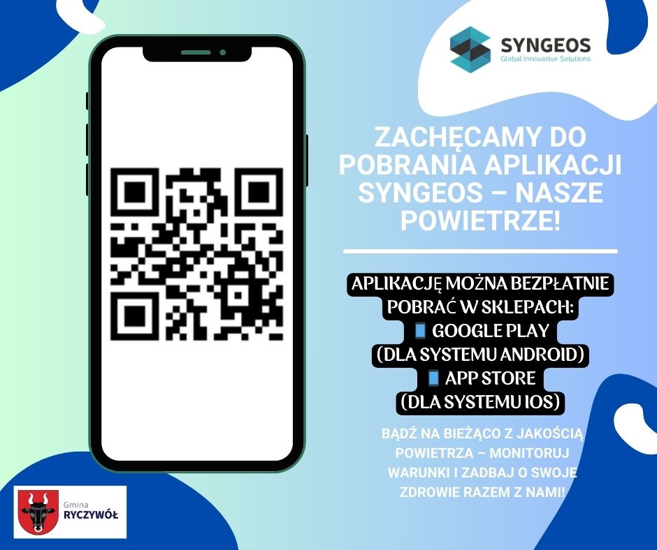 Plakat zachęcający do pobrania aplikacji Syngeos