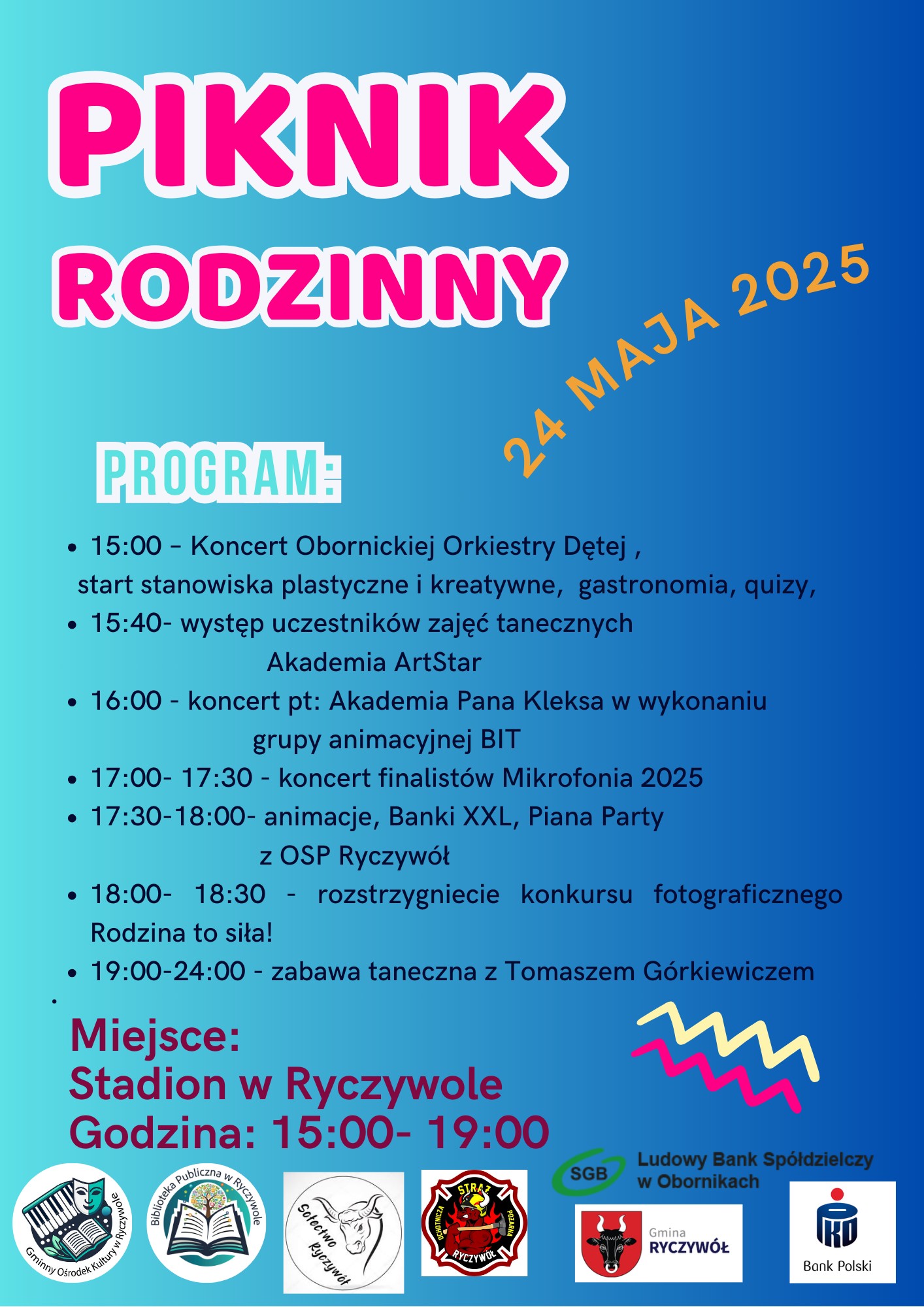 Plakat promujący Piknik Rodzinny w&nbsp;Ryczywole