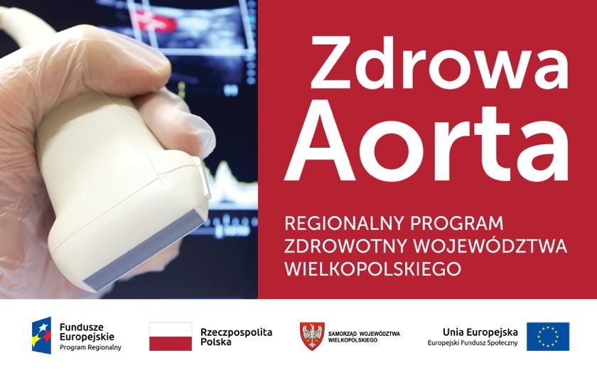 Na obrazku znajduje sie informacja, że Program Zdrowa Aorta jest regionalnym programem zdrowotnym województwa wielkopolskiego oraz ;oga partnerów