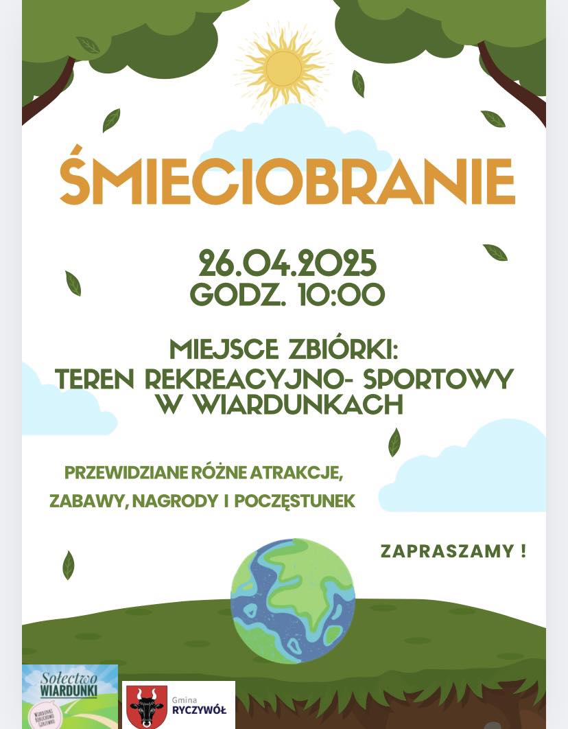 plakat informujący o&nbsp;akcji ekologicznej w&nbsp;Wiardunkach