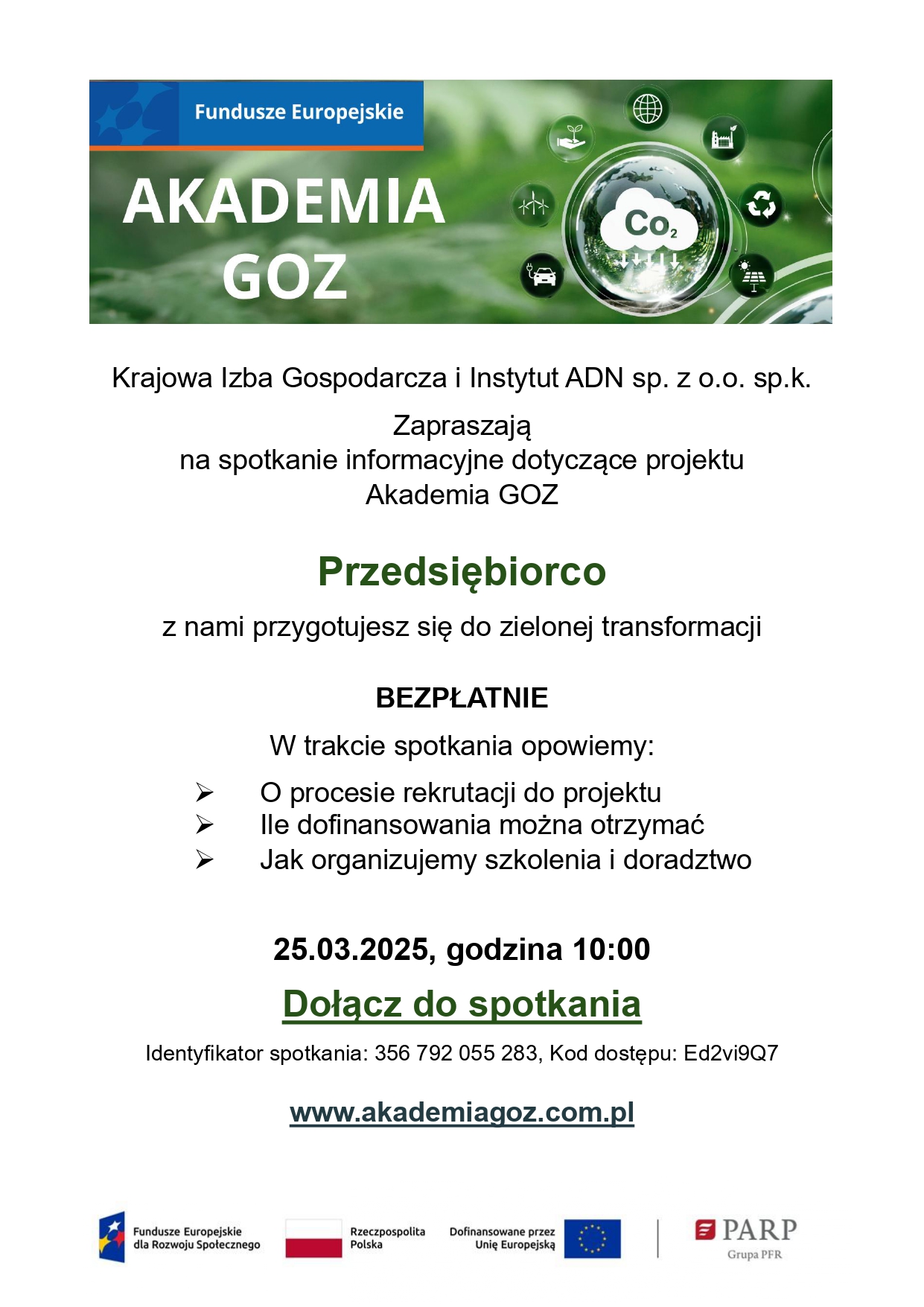 Plakat promujący wydarzenie Akademii GOZ, 25.03.2025, godzina 10:00 