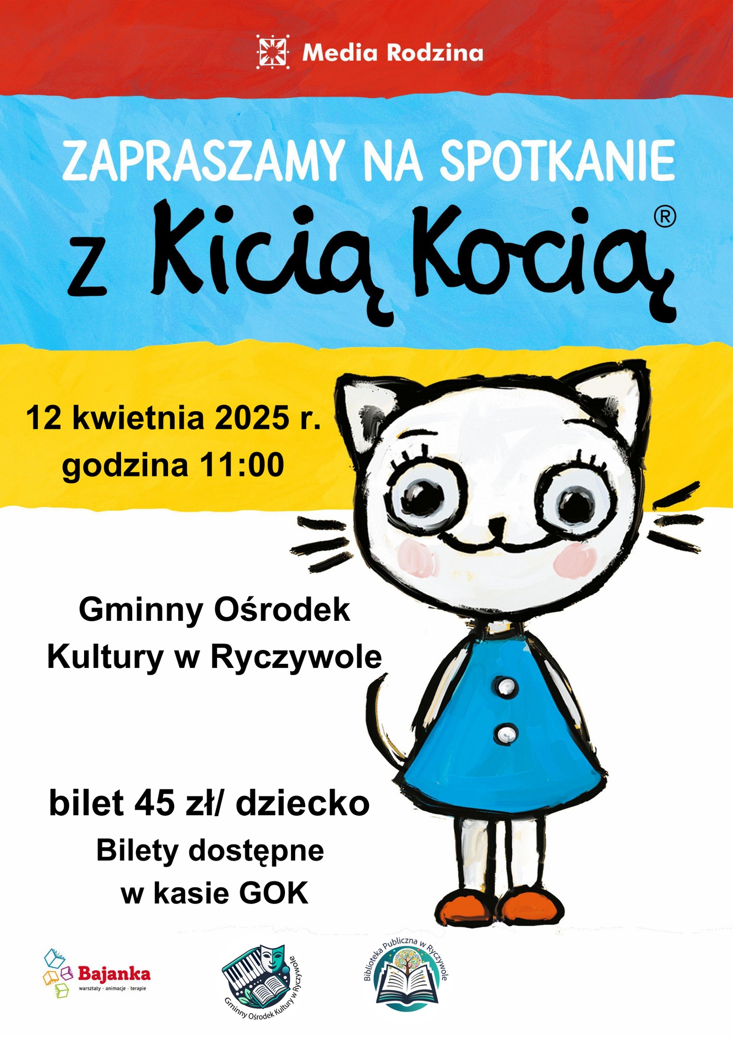 Plakat promujący wydarzenie ,,Spotkanie z Kicią Kocią"