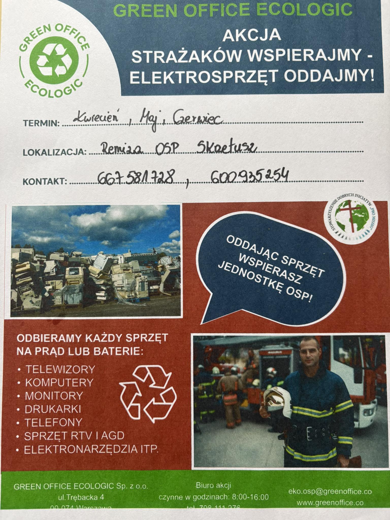 Plakat informujący o akcji w OSP Skrzetusz