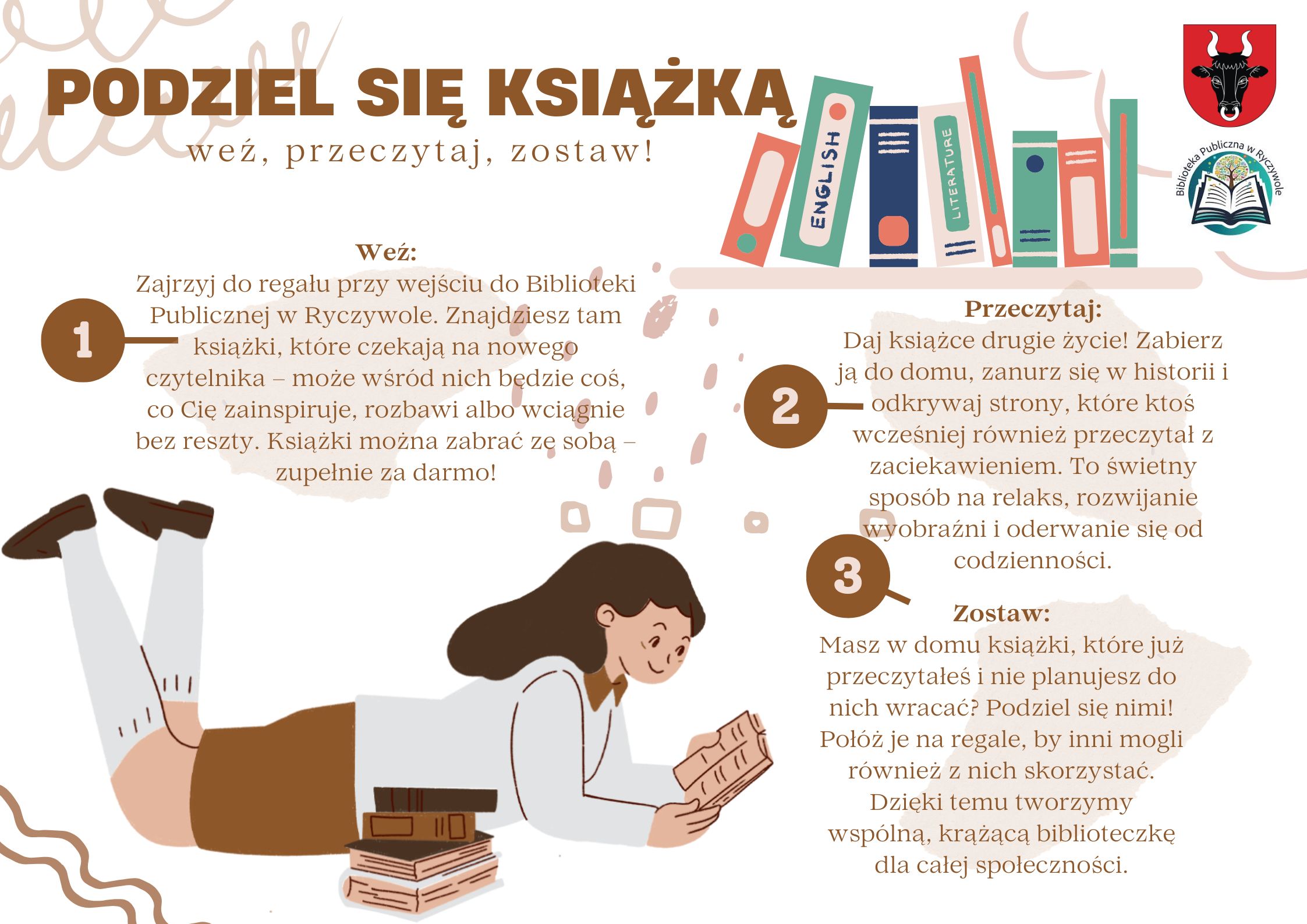 Plakat promujący akcję w&nbsp;Bibliotece Publicznej w&nbsp;Ryczywole
