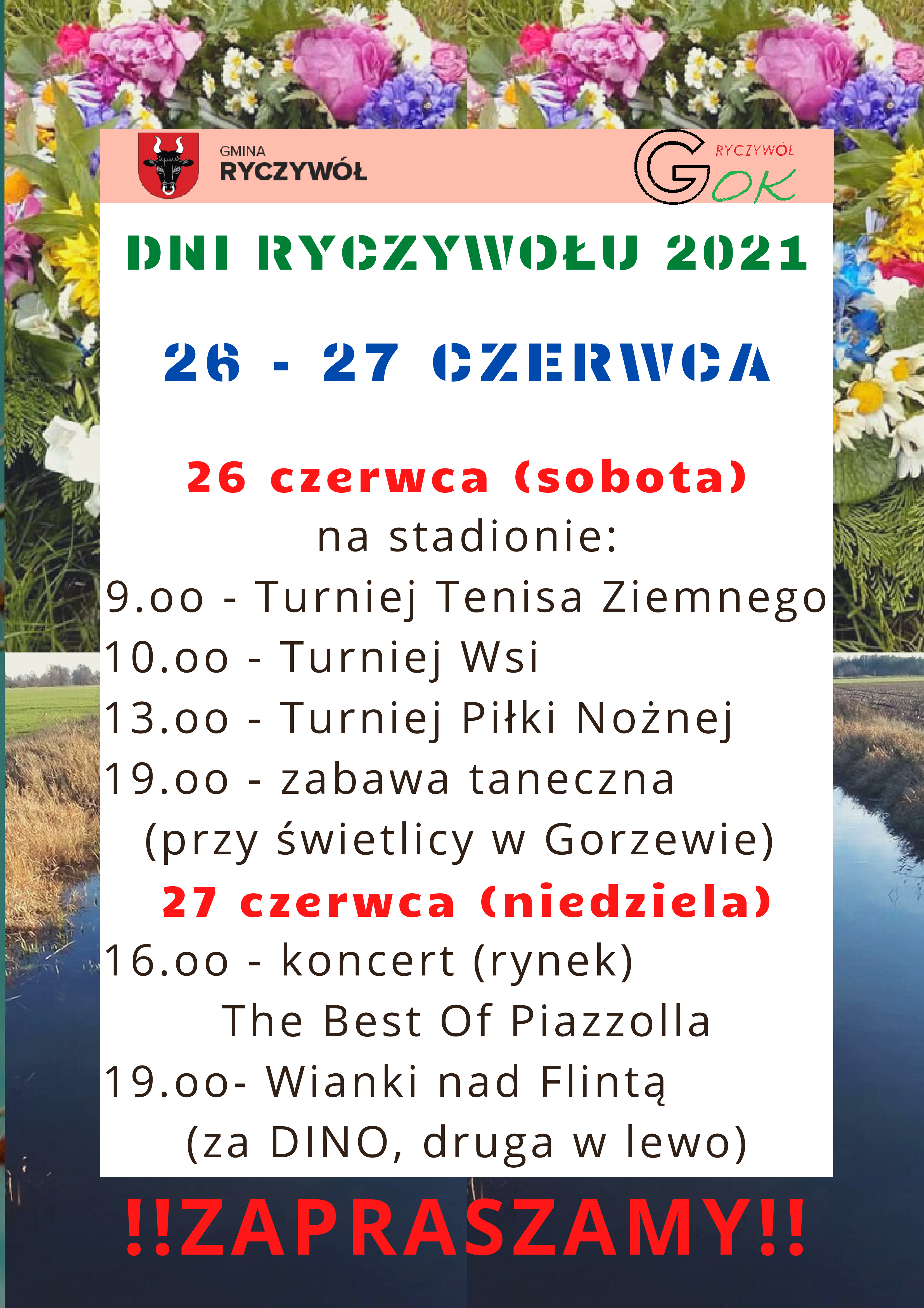 plakat przedstawiający program godzinny obchodów dni Ryczywoł