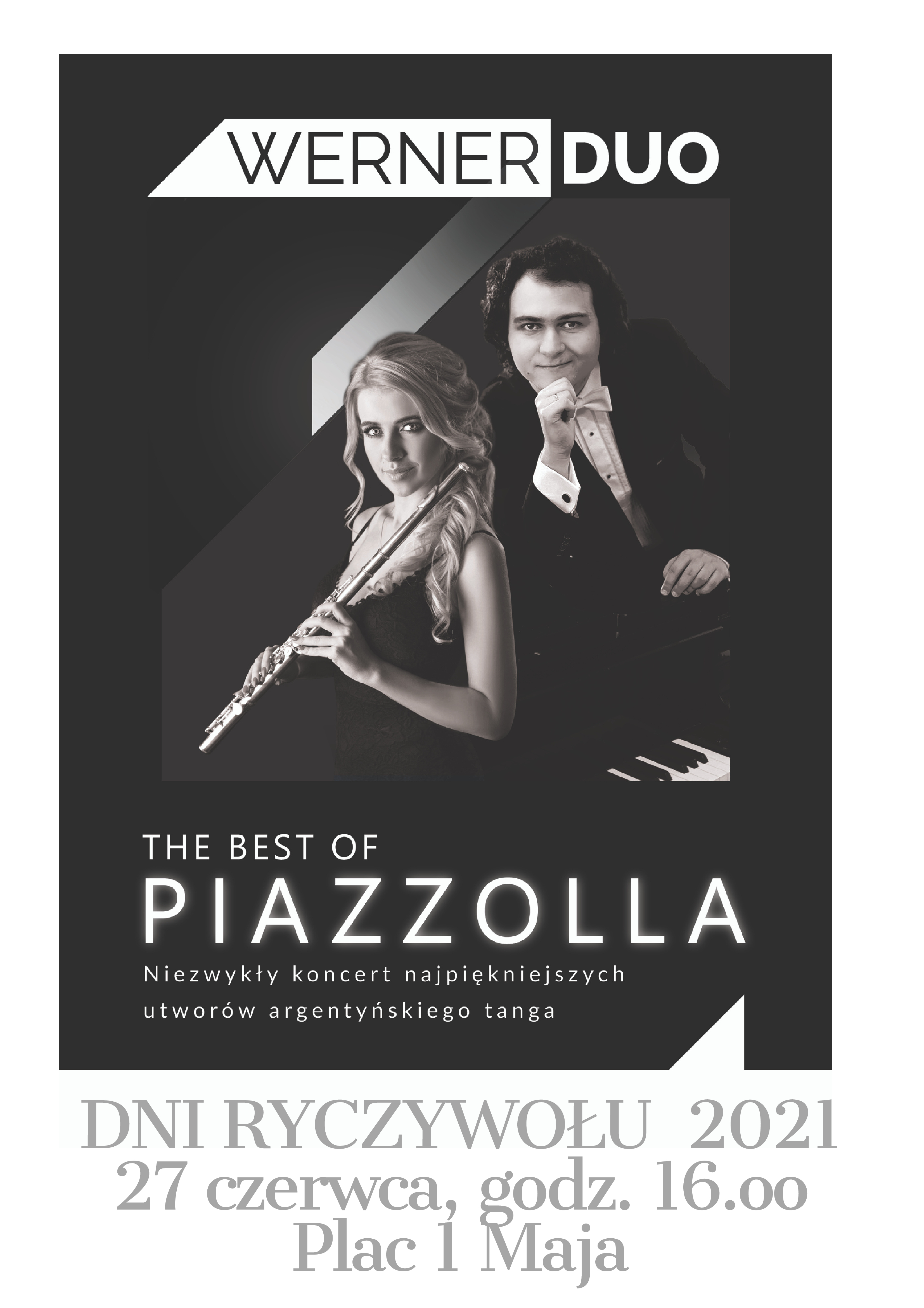 Plakat zapraszajacy mieszkańców na koncert The best of Piazzolla