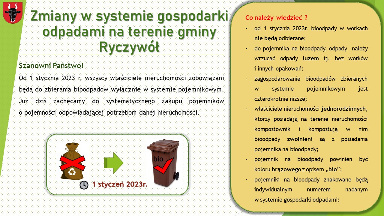 Plakat informujący o konieczności zaopatrzenia sie w kosz na bio odpady