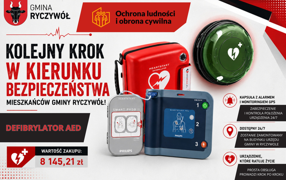 Gmina Ryczywół z kolejnym defibrylatorem AED